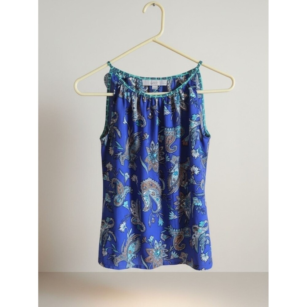 LOFT Blue Paisley Halter Neck Cami Tank with Teal Accents- Small Petite